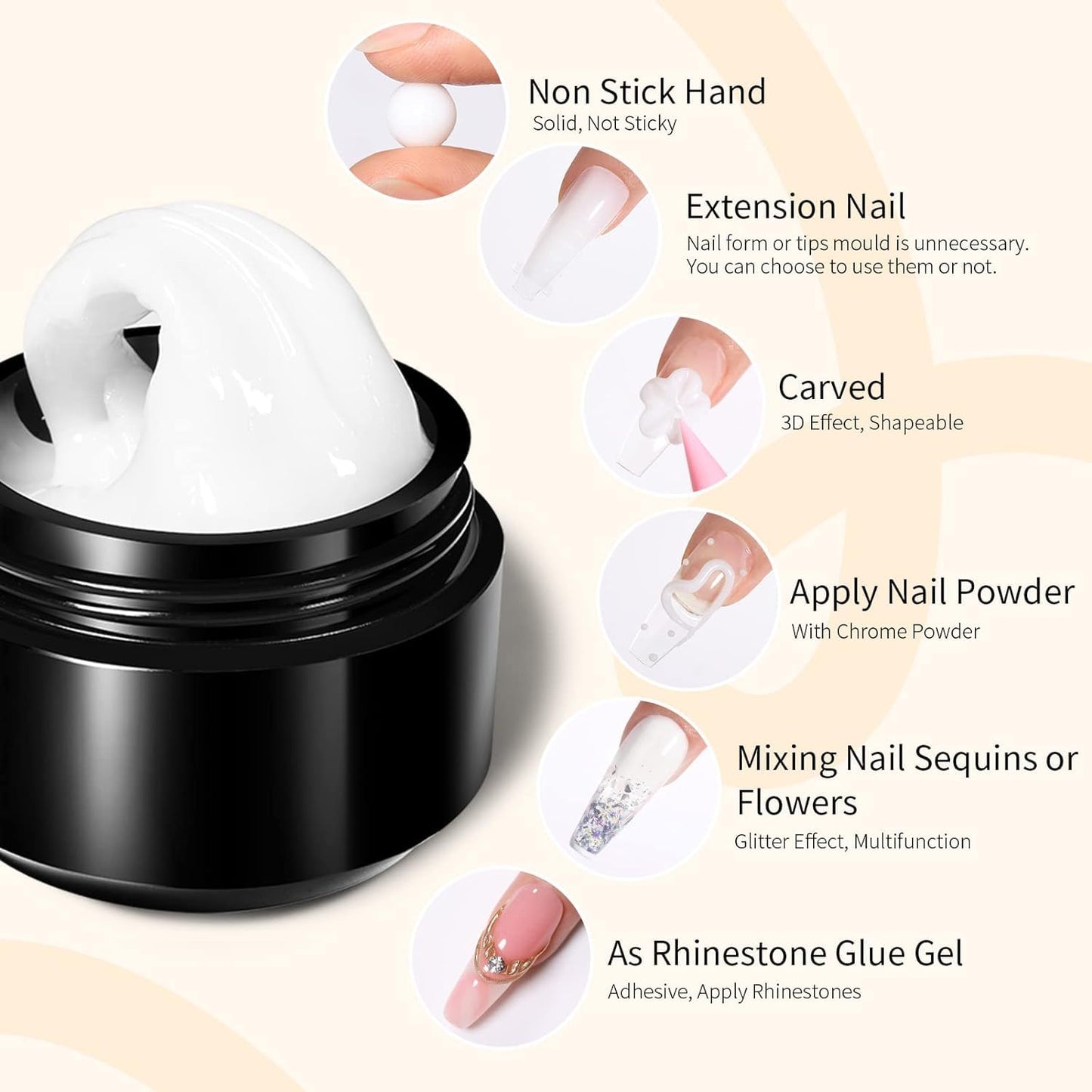 GV44 THR3E STROKES Solid Builder Nail Gel,15ML 4 in 1 Nail Extension Gel UV Nail Glue for Acrylic Nails Rhinestones Gel 3D Nail Sculpture Gel 3D Molding Hard Gel for Nails UV/LED Nail Lamp Required (WHITE) (UV/LED LAMP REQUIRED)