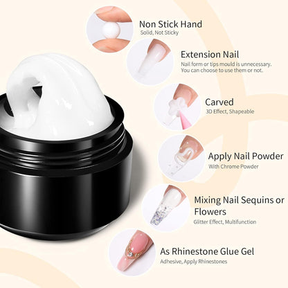 GV44 THR3E STROKES Solid Builder Nail Gel,15ML 4 in 1 Nail Extension Gel UV Nail Glue for Acrylic Nails Rhinestones Gel 3D Nail Sculpture Gel 3D Molding Hard Gel for Nails UV/LED Nail Lamp Required (WHITE) (UV/LED LAMP REQUIRED)
