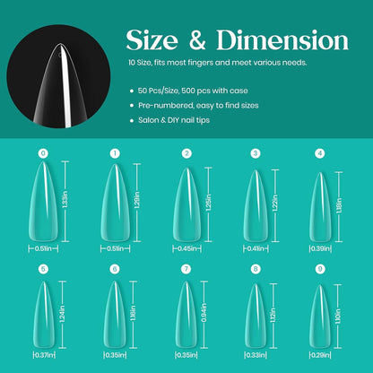 GV32 THR3E STROKES Soft Gel Nail Tips, Full Cover Clear Soft Nail Tips for Artificial False Nails Extension Nail Salons DIY Nail Art with Box, 550PCS (MEDIUM STILETTO N9)