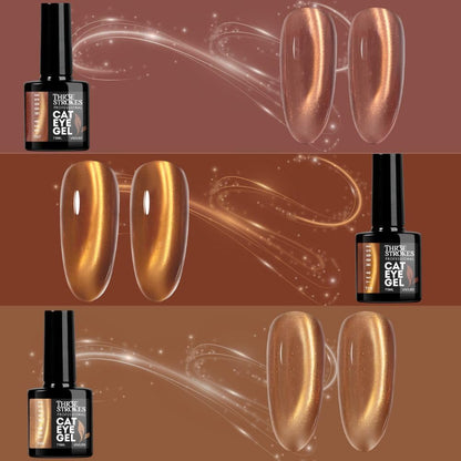 GV1172 THR3E STROKES Silk Cat Eye Gel Polish Set - 12 Colors (7.5ml) - Magnetic Velvet Shimmer Effect - UV/LED Soak Off Nail Art Manicure Kit (TEA HOUSE)