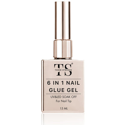 GV14 THR3E STROKES Gel Nail Glue UV - 6 in 1 Gel Glue for Nail Tips Need UV Light, Strong Adhesive for Press on Nails Acrylic Tips (UV MACHINE REQUIRED)(THICK FORMULA)