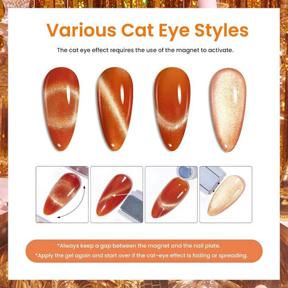 GV1172 THR3E STROKES Silk Cat Eye Gel Polish Set - 12 Colors (7.5ml) - Magnetic Velvet Shimmer Effect - UV/LED Soak Off Nail Art Manicure Kit (TEA HOUSE)