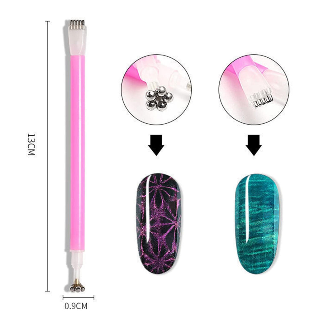 GV119 THR3E STROKES 12pcs Nail Magnet Tool Set Cat Eye Magnet for Nails Gradient Nail Design Magnetic Gel Nail Polish Pen Double Ended Magnet Sticks Nail Art Tools for DIY Salon (SET OF 12)