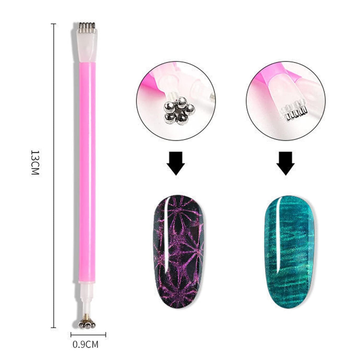 GV119 THR3E STROKES 12pcs Nail Magnet Tool Set Cat Eye Magnet for Nails Gradient Nail Design Magnetic Gel Nail Polish Pen Double Ended Magnet Sticks Nail Art Tools for DIY Salon (SET OF 12)