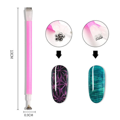 GV119 THR3E STROKES 12pcs Nail Magnet Tool Set Cat Eye Magnet for Nails Gradient Nail Design Magnetic Gel Nail Polish Pen Double Ended Magnet Sticks Nail Art Tools for DIY Salon (SET OF 12)