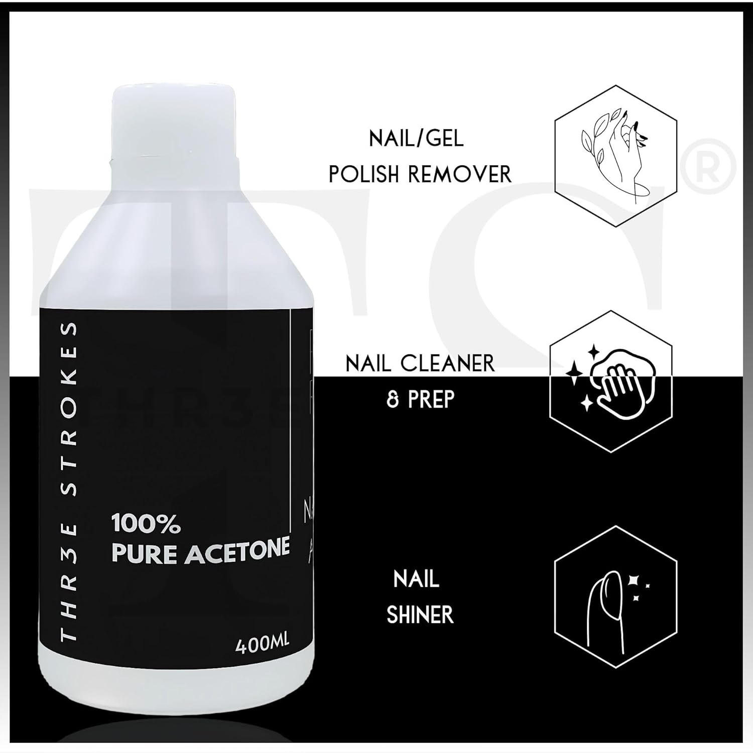 NP257 THREE STROKES Acetone (400ml) | A++ Grade Nail Polish Remover