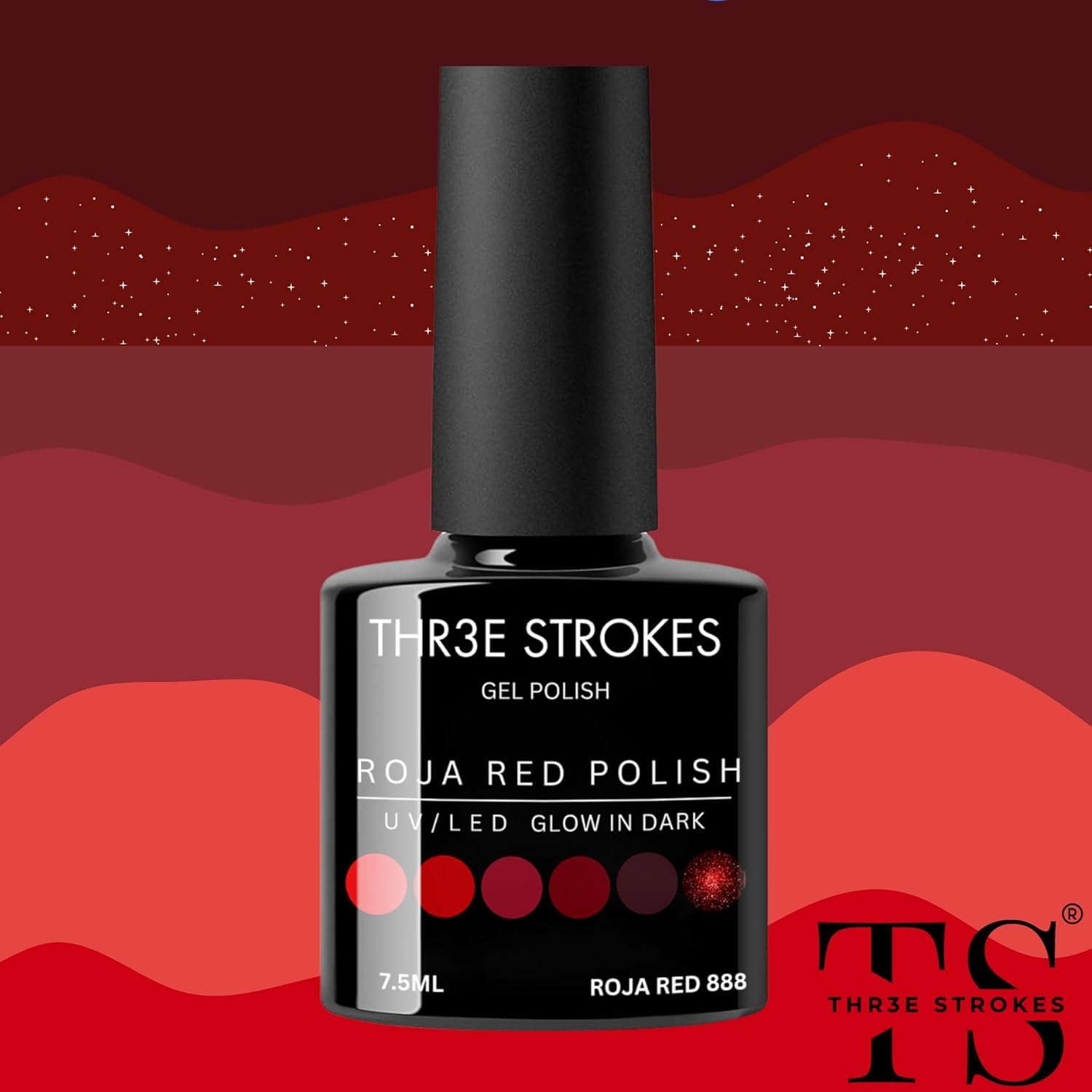 THR3E STROKES Roja Red 888 Gel Set | 6-Color Glitter & Glossy Polish
