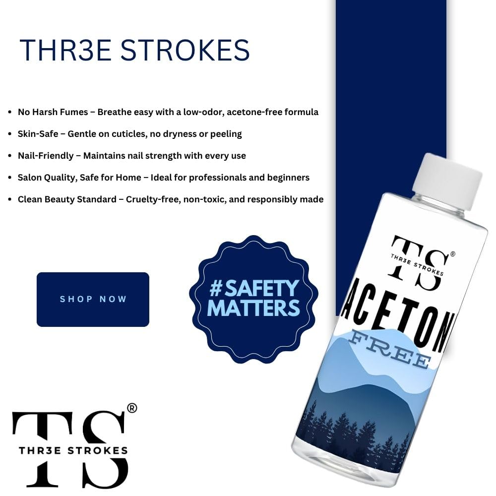 NP293 THR3E STROKES Nail Polish Remover, 500ml | Nourishes nail | Acetone free | Infused with Vitamin B-5 | Gentle Nail Paint Remover