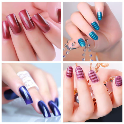 GV119 THR3E STROKES 12pcs Nail Magnet Tool Set Cat Eye Magnet for Nails Gradient Nail Design Magnetic Gel Nail Polish Pen Double Ended Magnet Sticks Nail Art Tools for DIY Salon (SET OF 12)