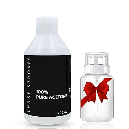 NP18 THR3E STROKES Acetone | Clear | NOT FOR MEDICAL USE | Nail Polish Remover | Nail Colour Remover | A++ Grade,400ML (PLUS EMPTY ACETONE BOTTLE)