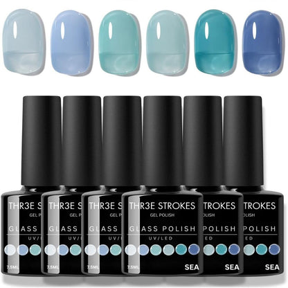 NP42 THR3E STROKES Gel Nail Polish Set - 6 Colors Gel Polish Glitter Gel Polish Sparkle Nail Polish Gel Manicure DIY Salon Nail Art Gifts