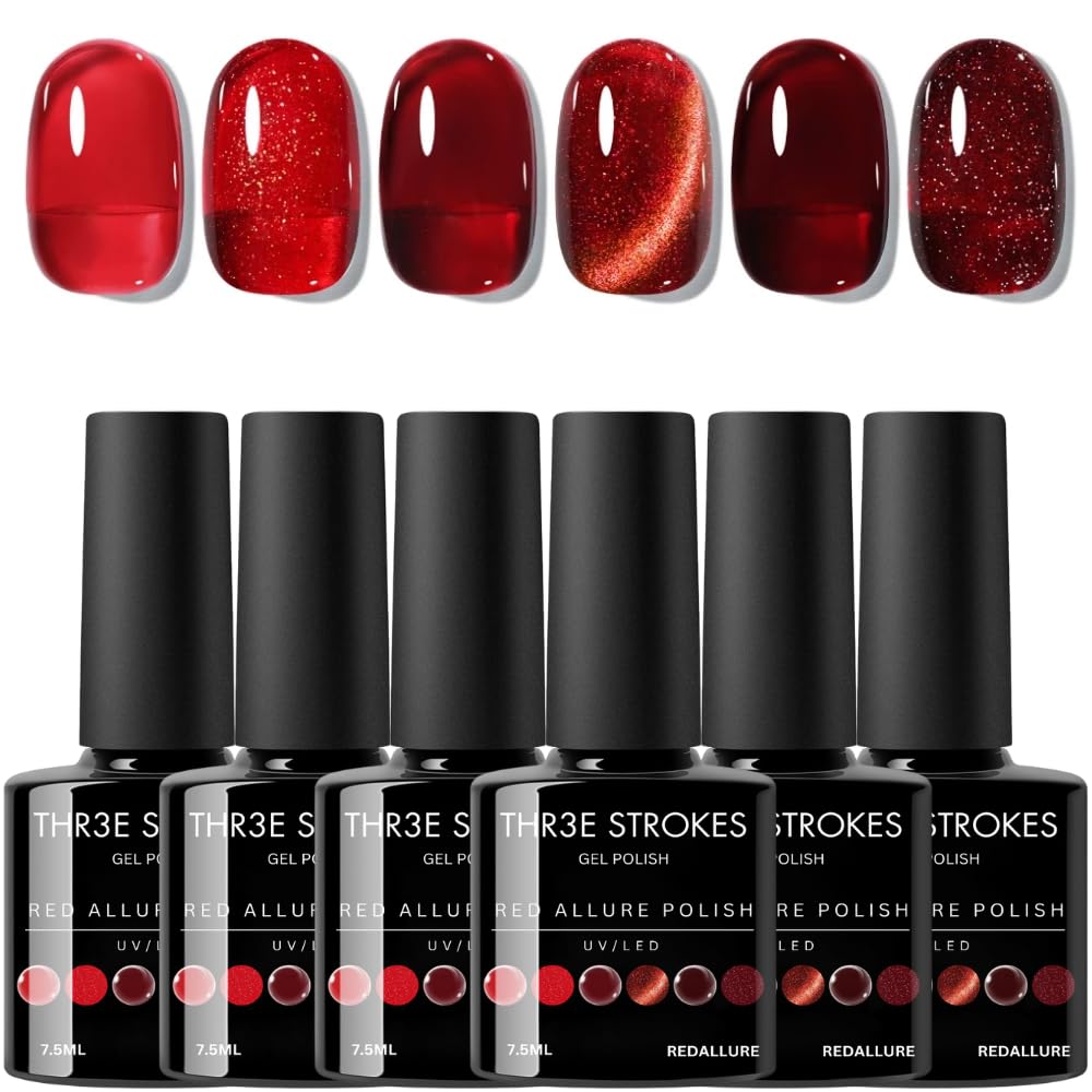 NP42 THR3E STROKES Gel Nail Polish Set - 6 Colors Gel Polish Glitter Gel Polish Sparkle Nail Polish Gel Manicure DIY Salon Nail Art Gifts