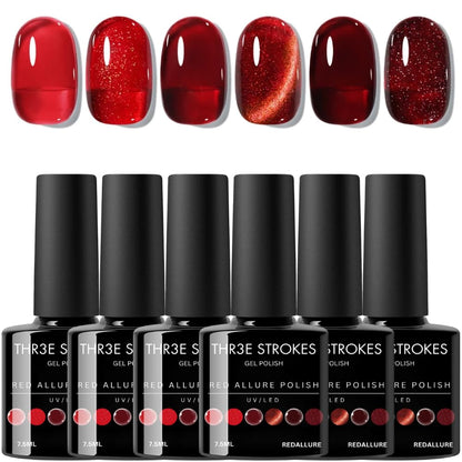NP42 THR3E STROKES Gel Nail Polish Set - 6 Colors Gel Polish Glitter Gel Polish Sparkle Nail Polish Gel Manicure DIY Salon Nail Art Gifts