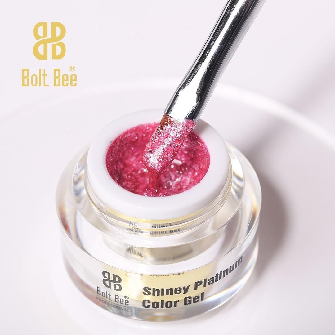 NP347 Bolt Bee Professional Shiny Platinum Gel (7g) - High-Density Metallic Glitter Painting Gel Pot, UV/LED Soak-Off Gel Polish for Nail Art & Accents