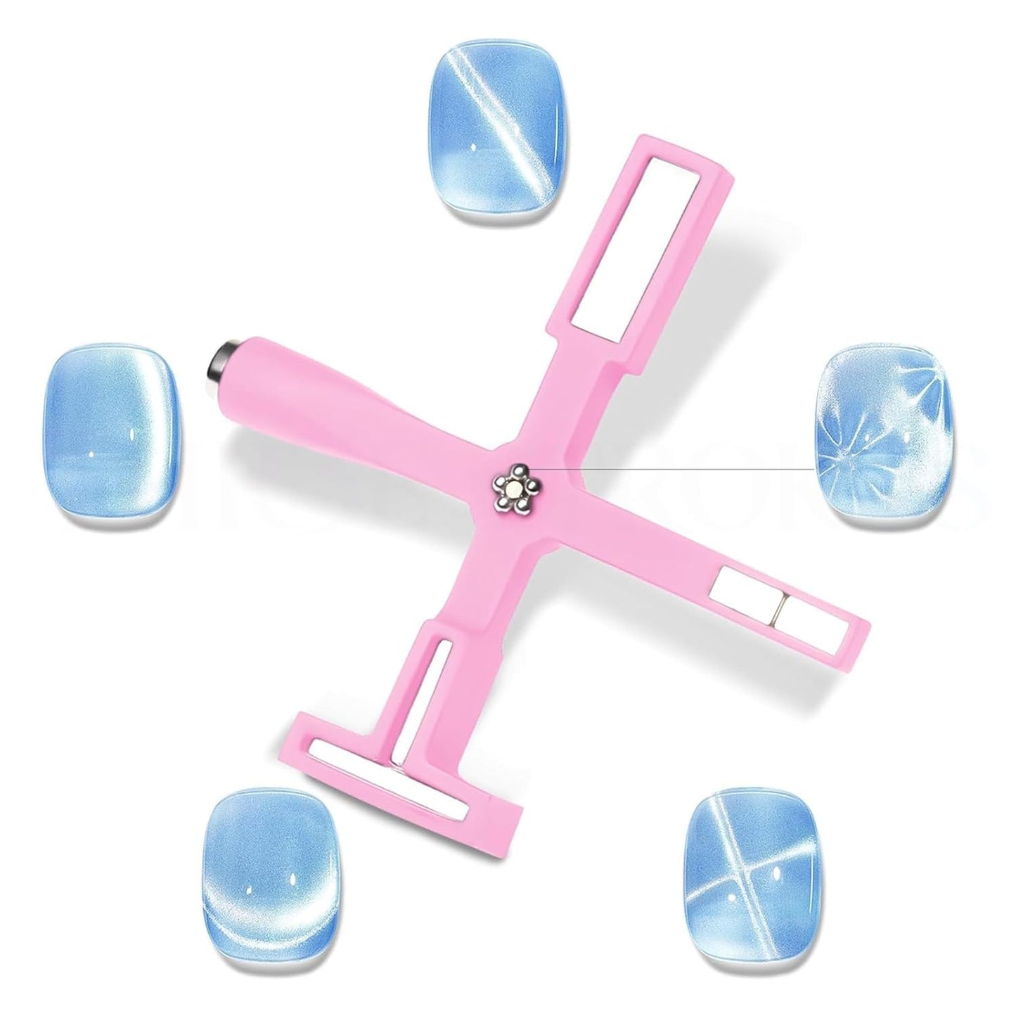 GV4 THR3E STROKES 5 in 1 Magnet for Cat Eye Gel Nail Polish, Multifunctional Magnetic Nail Tool, Upgraded Cross Cat Eye Magnet for Nail Designs 3D Cateye Nail Gel Strong Nail Art Magnet Home Salon Color may Vary