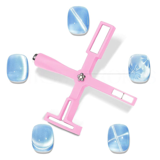 GV4 THR3E STROKES 5 in 1 Magnet for Cat Eye Gel Nail Polish, Multifunctional Magnetic Nail Tool, Upgraded Cross Cat Eye Magnet for Nail Designs 3D Cateye Nail Gel Strong Nail Art Magnet Home Salon Color may Vary