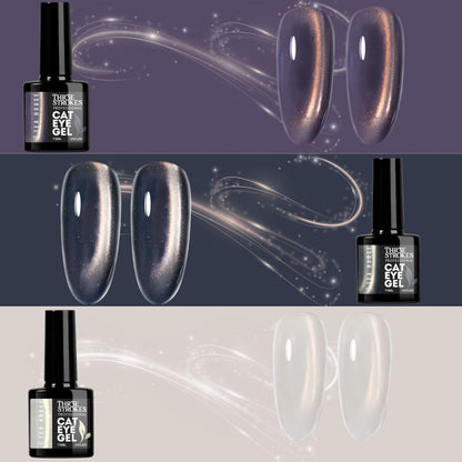 GV1172 THR3E STROKES Silk Cat Eye Gel Polish Set - 12 Colors (7.5ml) - Magnetic Velvet Shimmer Effect - UV/LED Soak Off Nail Art Manicure Kit (TEA HOUSE)
