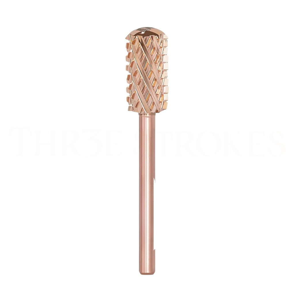 GV71 THR3E STROKES Nail Drill Bits, 3/32'' Smooth Round Top Large Barrel Carbide Bits, Suitable for Manicure Pedicure Cuticle Gel Polishing, Beginners Bits, Rose Gold, Series Bit (Quadruple Coarse-4XC, ROSE GOLD)