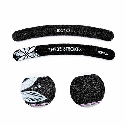 GV97 THR3E STROKES 10 Pack 100/180 Grit Banana Nail Files, Black Professional Reusable Emery Boards Manicure Tool for Acrylic Nails, Nail Buffering Files