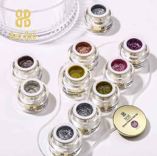 NP347 Bolt Bee Professional Shiny Platinum Gel (7g) - High-Density Metallic Glitter Painting Gel Pot, UV/LED Soak-Off Gel Polish for Nail Art & Accents