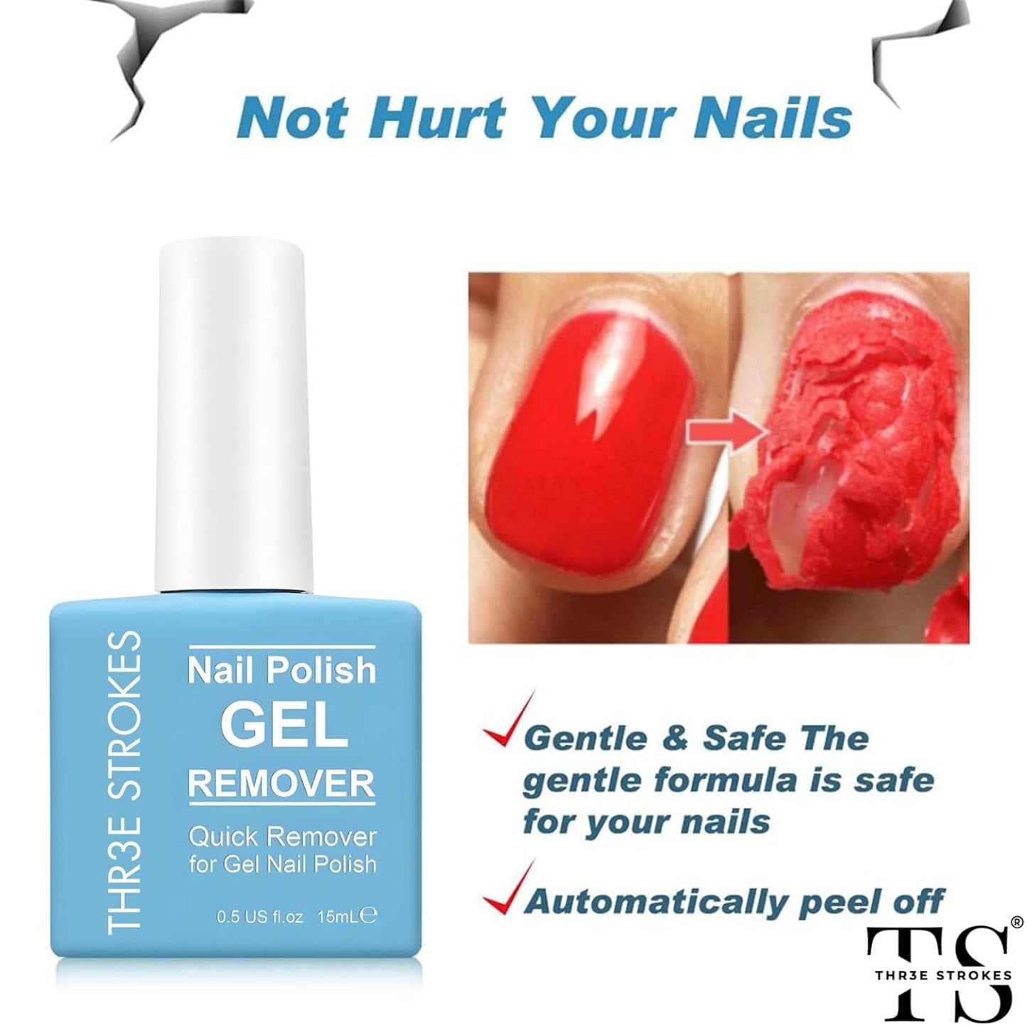 NP46 THR3E STROKES Gel Nail Polish Remover: Professional, Natural, 15ml, 5g, Quickly & Easily Removes Gel Polish in 3-5 Minutes, No Soaking or Wrapping, Nail Polish Remover