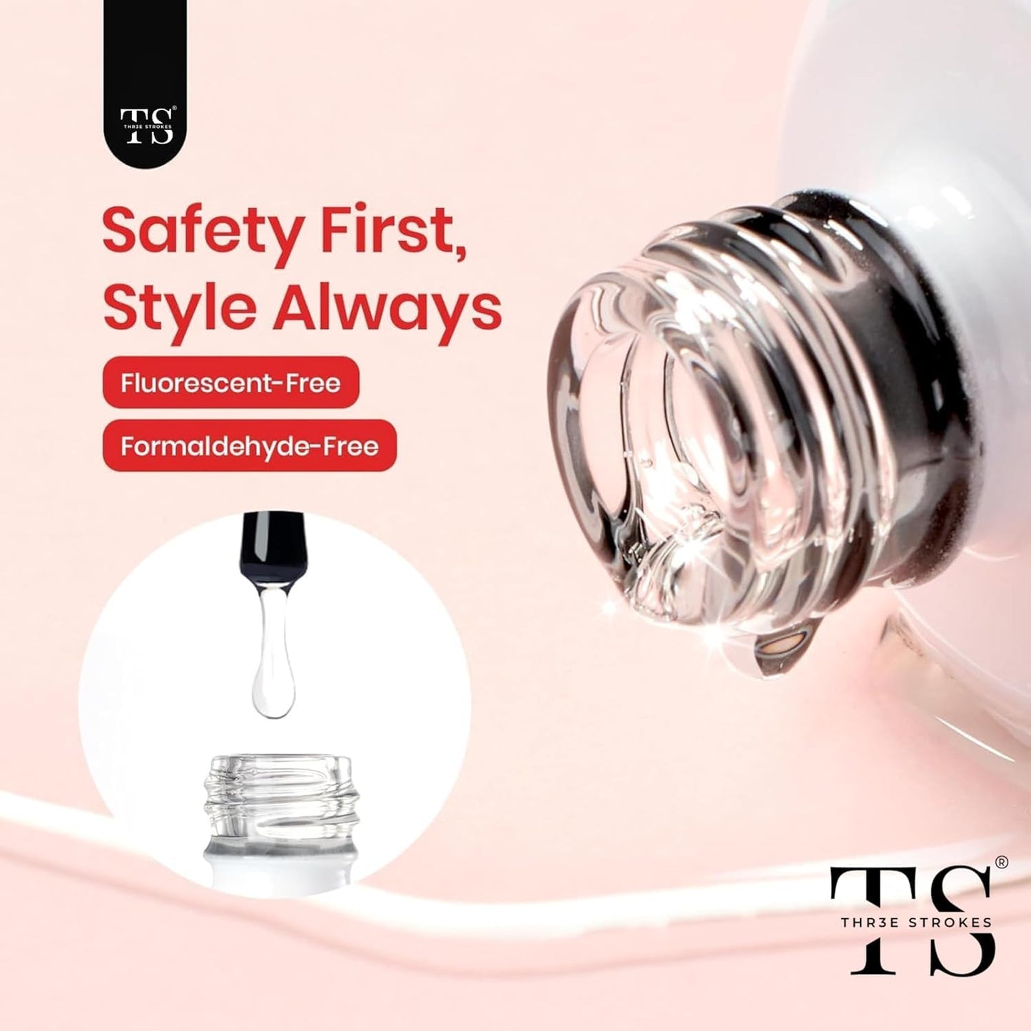 GV96 THR3E STROKES 2 Pcs 15Ml No Wipe Gel Top Coat And Base Coat Set - Soak Off Led Nail Lamp Gel Base Top Coat Finish Nail Art Design For Women. (Requires Uv Light)(Machine Se Sukhengi)