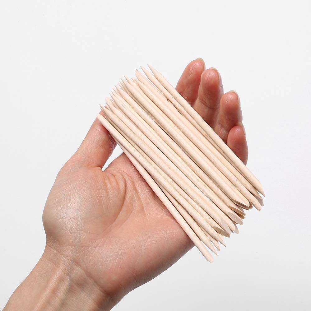GV87 THR3E STROKES 100 pcs Orange Wood Nail Sticks Double Sided Multi Functional Cuticle Pusher Remover Manicure Pedicure Tool for Manicure Pedicure (100)