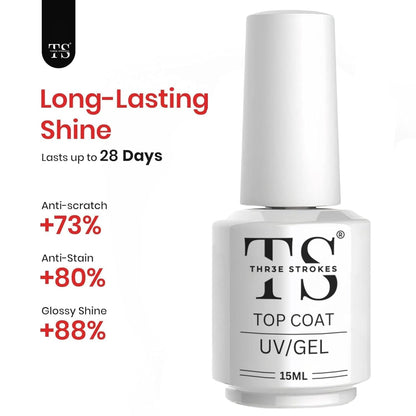 GV776 THR3E STROKES 2 Pcs 7.5Ml No Wipe Gel Top Coat And Base Coat Set - Soak Off Led Nail Lamp Gel Base Top Coat Finish Nail Art Design For Women. (Requires Uv Light)(Machine Se Sukhengi)