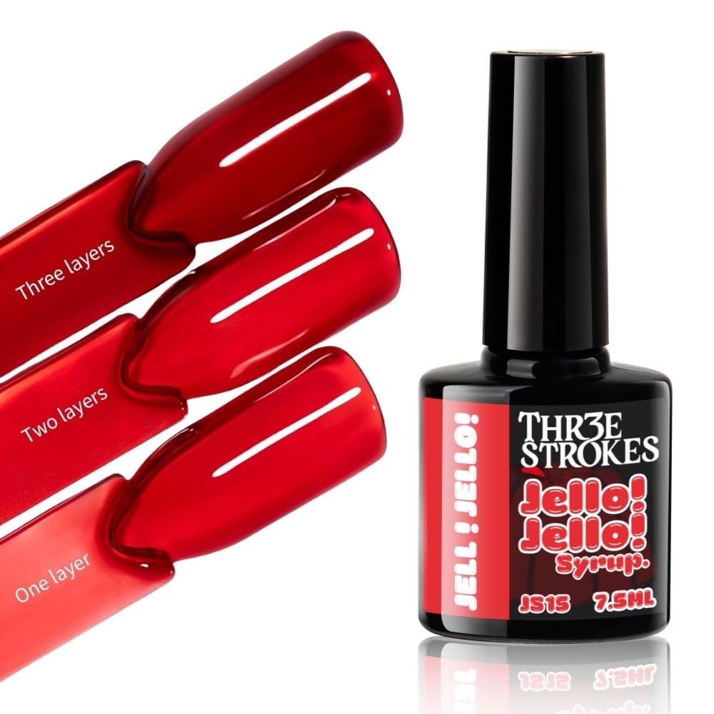 GV1181 THR3E STROKES Jello Jello Syrup Jelly Gel Nail Polish, 7.5ml, UV/LED Soak Off Gel, 28 Day Wear, Translucent Color Gel for Nail Art, 18 Shades