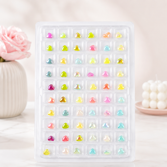 GV1088 3D Pastel Heart Nail Charms Set – Aurora Resin Heart Nail Art Decorations for Acrylic, Gel & DIY Manicure (60 Pcs Assorted Colors)