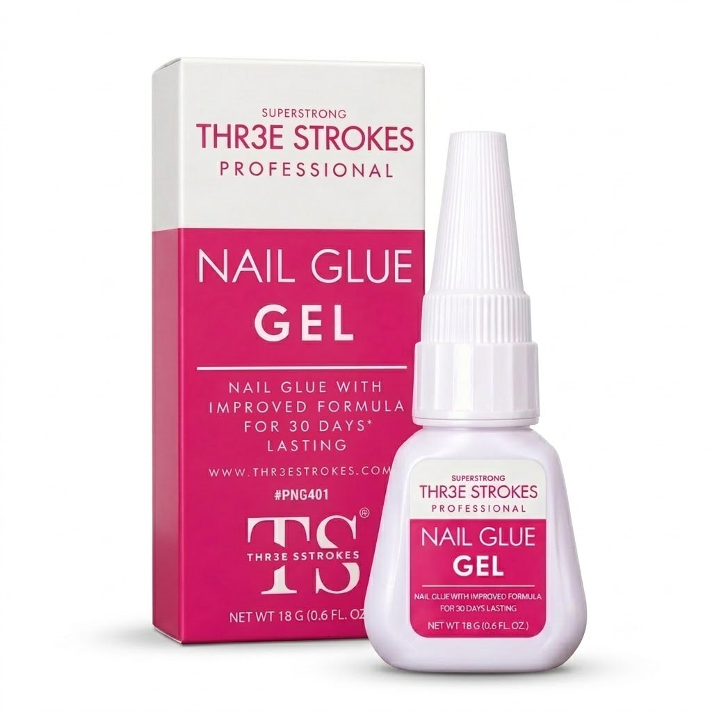 GV1206 THR3E STROKES Professional Superstrong Nail Glue Gel (18g / 0.6 fl. oz.) - Long-Lasting Adhesive for Press-On Nails, False Tips & 3D Rhinestones - No UV Lamp Needed