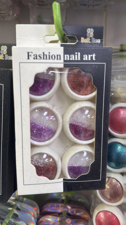 NP233 Bolt Bee Fashion Nail Art Glitter Set - 6 Pots of Mixed Purple, Red & Pink Iridescent Sparkle Dust for Nail Decoration