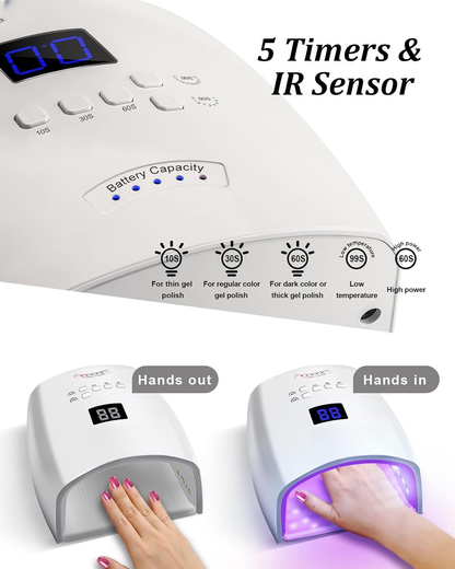 GV1130 Cordless Rechargeable UV LED Nail Lamp S10, Dual Light Source 365+405nm Nail Dryer with 5 Timers, IR Sensor, Low Temperature & High Power Modes for Gel Polish, Manicure & Pedicure