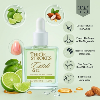 GV1188 THR3E STROKES Lime Revitalizing Cuticle Oil - Hydrating Oil For Repaired Cuticles Overnight - Remedy For Damaged Skin And Thin Nails - Paraben/Cruelty-Free Formula 15ML (LIME)