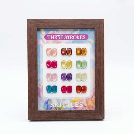 GV1171 THR3E STROKES Silk Cat Eye Gel Polish Set - 12 Colors (7.5ml) - Magnetic Velvet Shimmer Effect - UV/LED Soak Off Nail Art Manicure Kit (SKITTLES)