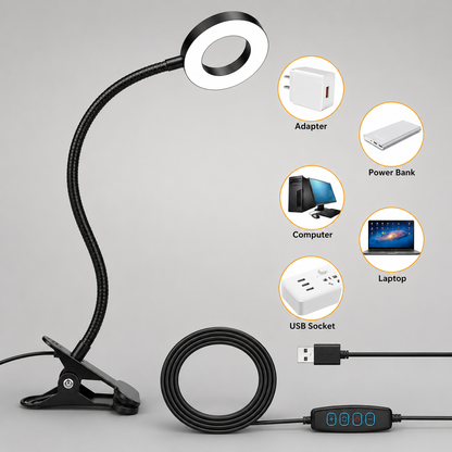 GV908 LED Clip-On Flexible Metal Tube Lamp with Plastic Head – Mini USB Gel Nail Dryer Desk Lamp for DIY Manicure Color may Vary