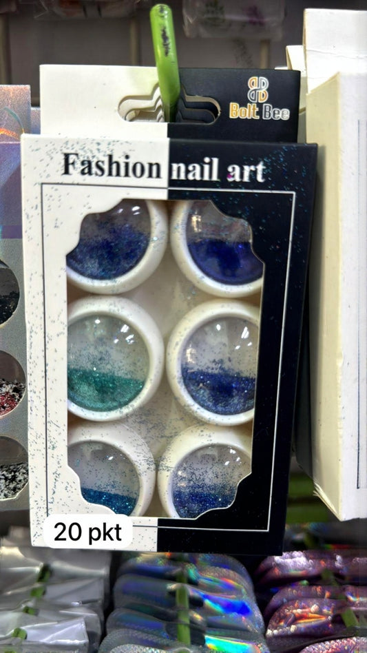 Bolt Bee Nail Art Glitter Set – 6 Pots Blue & Teal Iridescent Sparkle