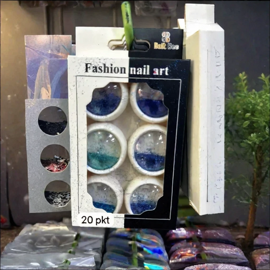 NP232 Bolt Bee Fashion Nail Art Glitter Set - 6 Pots of Mixed Blue & Teal Iridescent Sparkle Dust for Nail Decoration