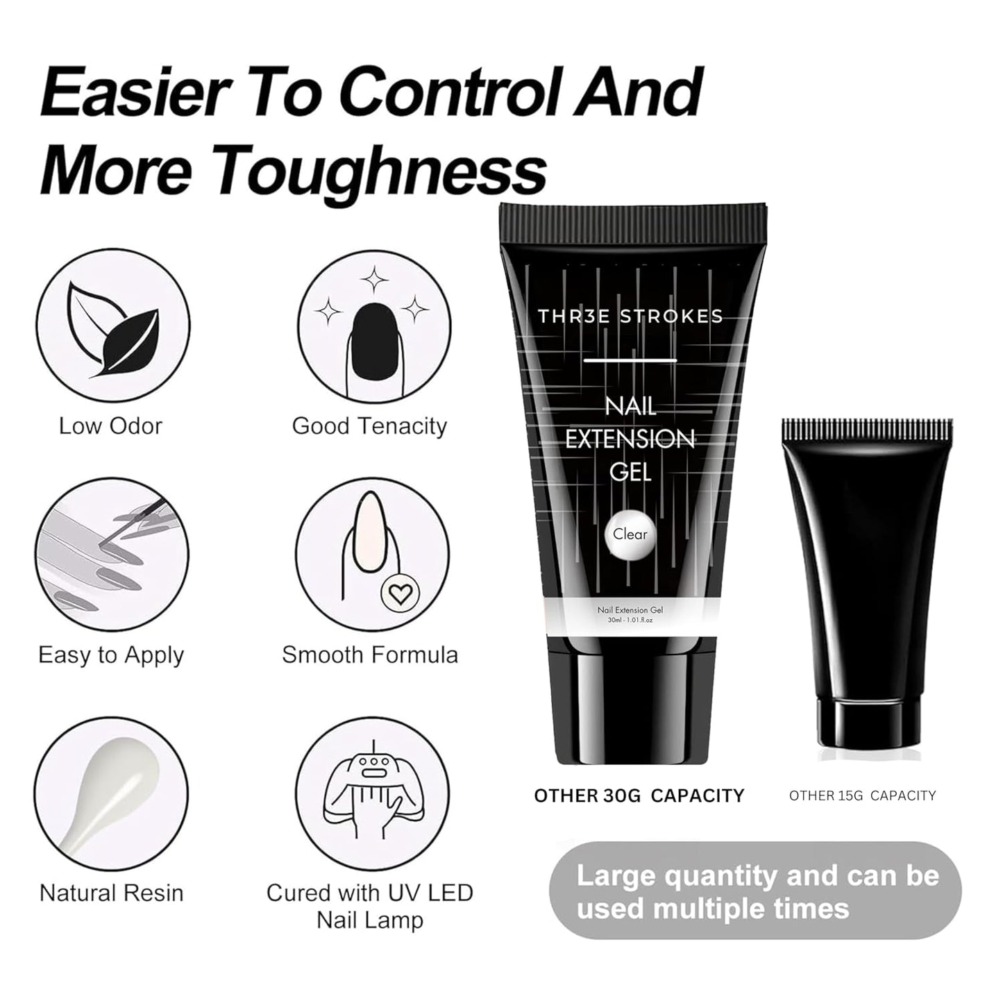 NP291 THR3E STROKES 30 Ml Poly Gel Tubes Polygel For Nails Extensions Finger Nail Art Manicure Acrylic Gel Finish Varnish Hybrid Uv Poly Gel Professional Salon Nail Diy Gift For Women (Clear)