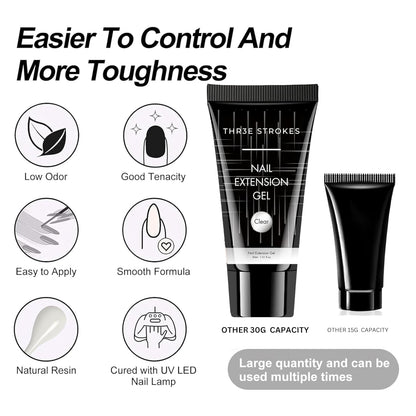 NP291 THR3E STROKES 30 Ml Poly Gel Tubes Polygel For Nails Extensions Finger Nail Art Manicure Acrylic Gel Finish Varnish Hybrid Uv Poly Gel Professional Salon Nail Diy Gift For Women (Clear)