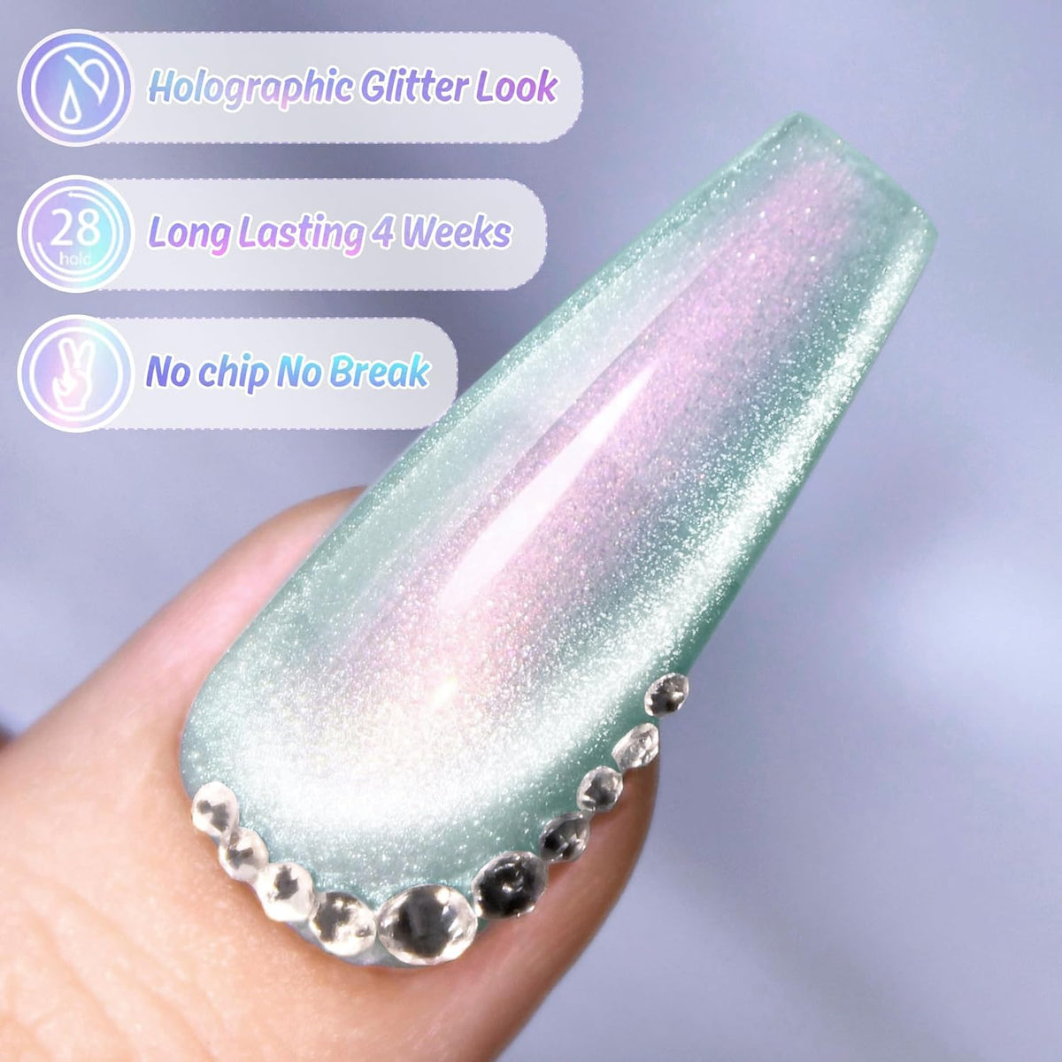 GV870 THR3E STROKES Cat Eye Gel Nail Polish Set for Pink Brown Glitter Holographic Cat Eye, Salon Gel Manicure and Nail Art DIY at Home, Bright Moonlight (AURORA)