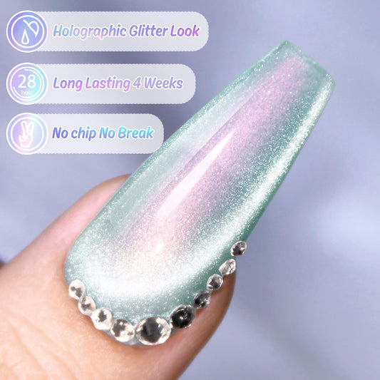 GV870 THR3E STROKES Cat Eye Gel Nail Polish Set for Pink Brown Glitter Holographic Cat Eye, Salon Gel Manicure and Nail Art DIY at Home, Bright Moonlight (AURORA)
