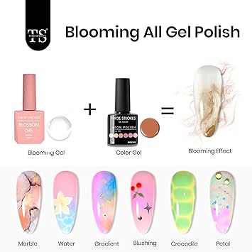 NP21 THR3E STROKES Nail Blooming Gel 15ml Clear Uv Led Blossom Gel Polish for Spreading Effect Marble Natural Stone Watercolor Floral Print Soak off Nail Gel Diy Nail Art Design Gift for Women
