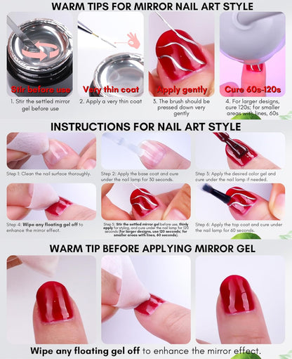 GV100 THR3E STROKES 8Ml Mirror Shine Gel Metallic Finish Silver Gel Uv/Led Gel Metal Painting Gel Drawing Mirror Nail Gel For Nail Art Designs (Silver)