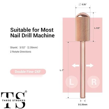GV73 THR3E STROKES Nail Drill Bits, 3/32'' Smooth Round Top Large Barrel Carbide Bits, Suitable for Manicure Pedicure Cuticle Gel Polishing, Beginners Bits, Rose Gold, Series Bit (Double Fine-2XF, ROSE GOLD)