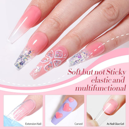 GV45 THR3E STROKES Solid Builder Nail Gel,15ML 4 in 1 Nail Extension Gel UV Nail Glue for Acrylic Nails Rhinestones Gel 3D Nail Sculpture Gel 3D Molding Hard Gel for Nails UV/LED Nail Lamp Required (Pink) (UV/LED LAMP REQUIRED)