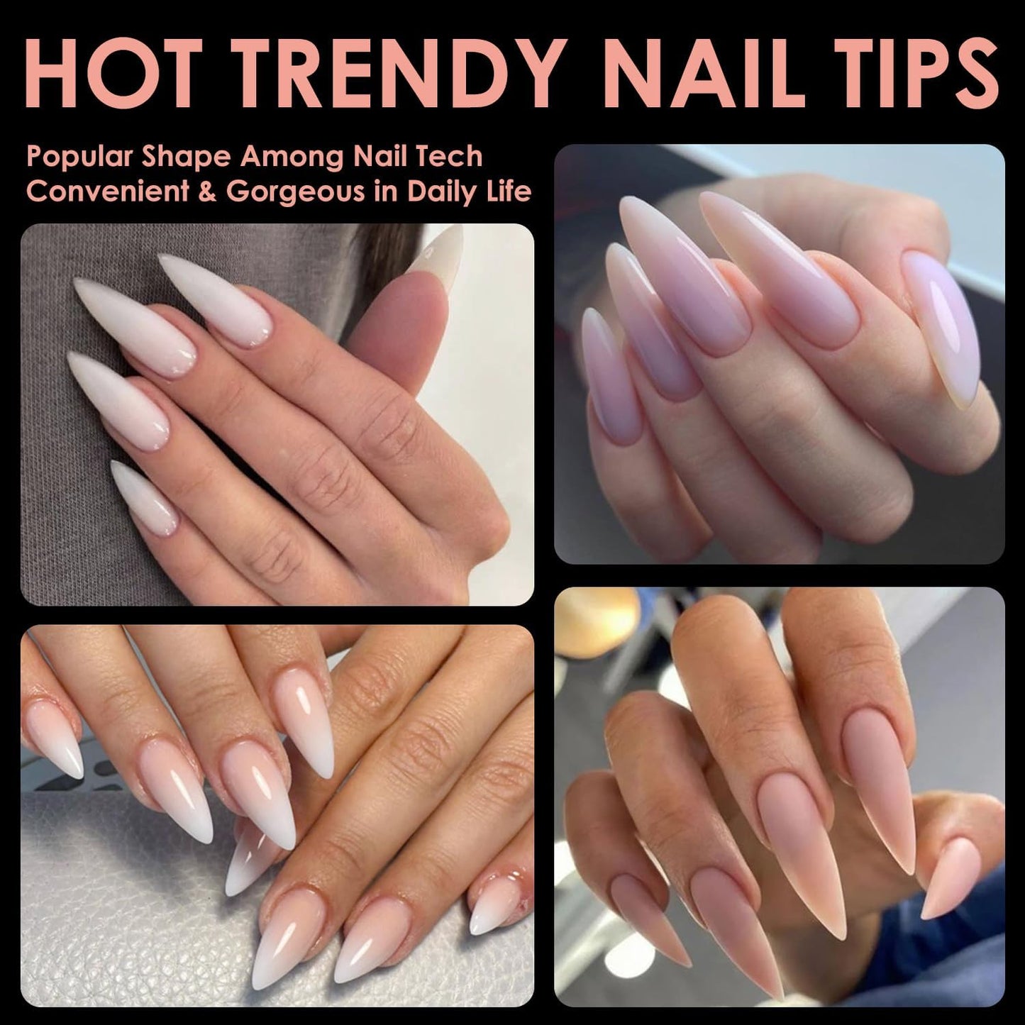 GV26 THR3E STROKES Soft Gel Nail Tips, Full Cover Clear Soft Nail Tips for Artificial False Nails Extension Nail Salons DIY Nail Art with Box, 550PCS (SHORT STILETTO P10)