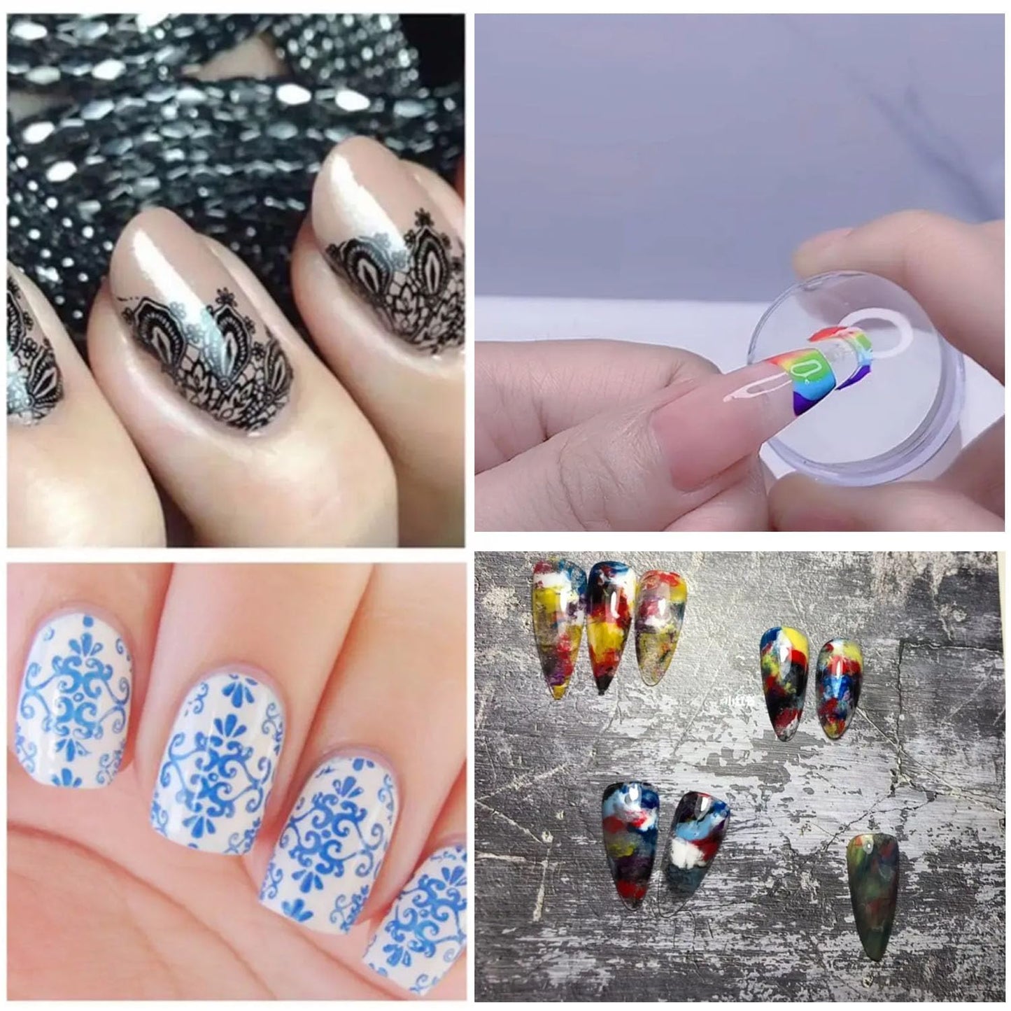 GV83 THR3E STROKES Nail Stamping Transparent Silicone Head Clear Jelly Nail Art Stamping Stamper with A Lid Big Cap Scraper Image Plate Manicure Tools DIY Polish Kit with Matte Handle
