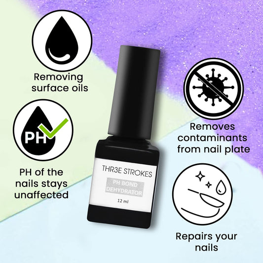 NP304 THR3E STROKES Nail Prep Dehydrator, Bonding Primer for Gel Polish Acrylic Powder, Nails Protein Bond Acid-Free Fast Air-Dry, Base Varnish Manicure Bonder Liquid 12ML