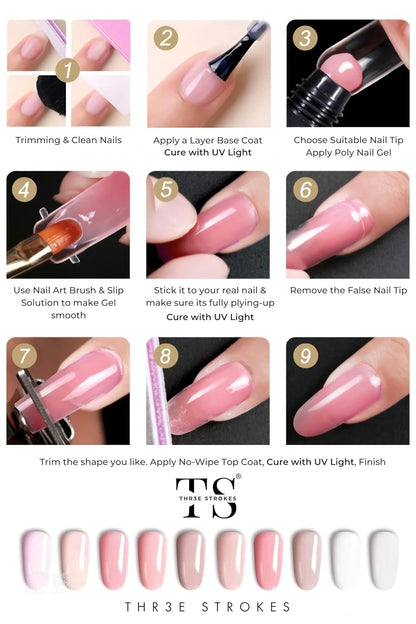 NP287 THR3E STROKES PolyGel Quick Upgrade Poly Gel Kits,30ML Polygel Nail Kit Builder Gel,Nail Extension Gel Trendy Nail Art Design Salon Nail Easy DIY at Home (9 LIGHT NUDE) (UV/LED LAMP REQUIRED)